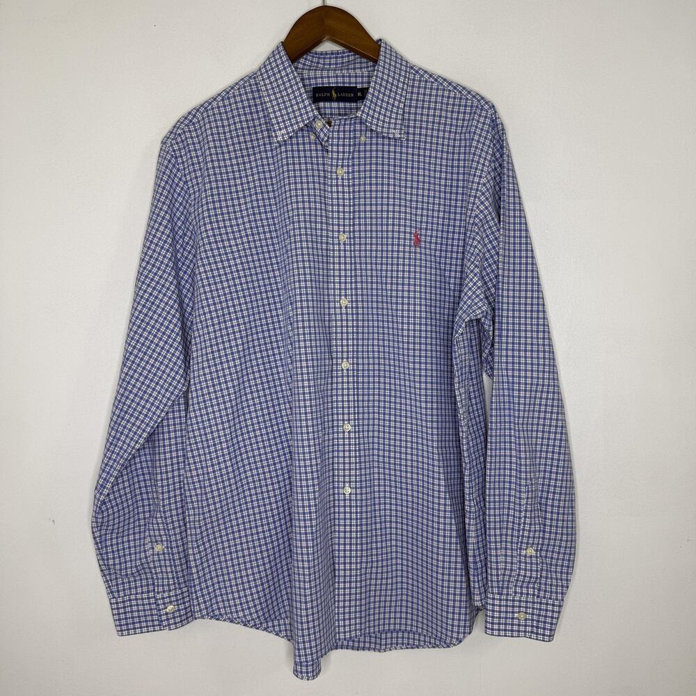 Ralph Lauren Shirt Mens XL Blue Multicolor Check Button Down Long Sleeve Cotton